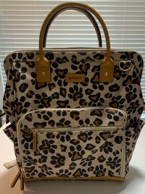 Maevn Leopard-Print Backpack Tote in Cream and Brown